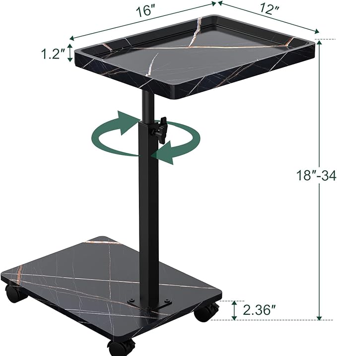 C Table End Table Adjustable Height, 360°Swivel TV Tray Table