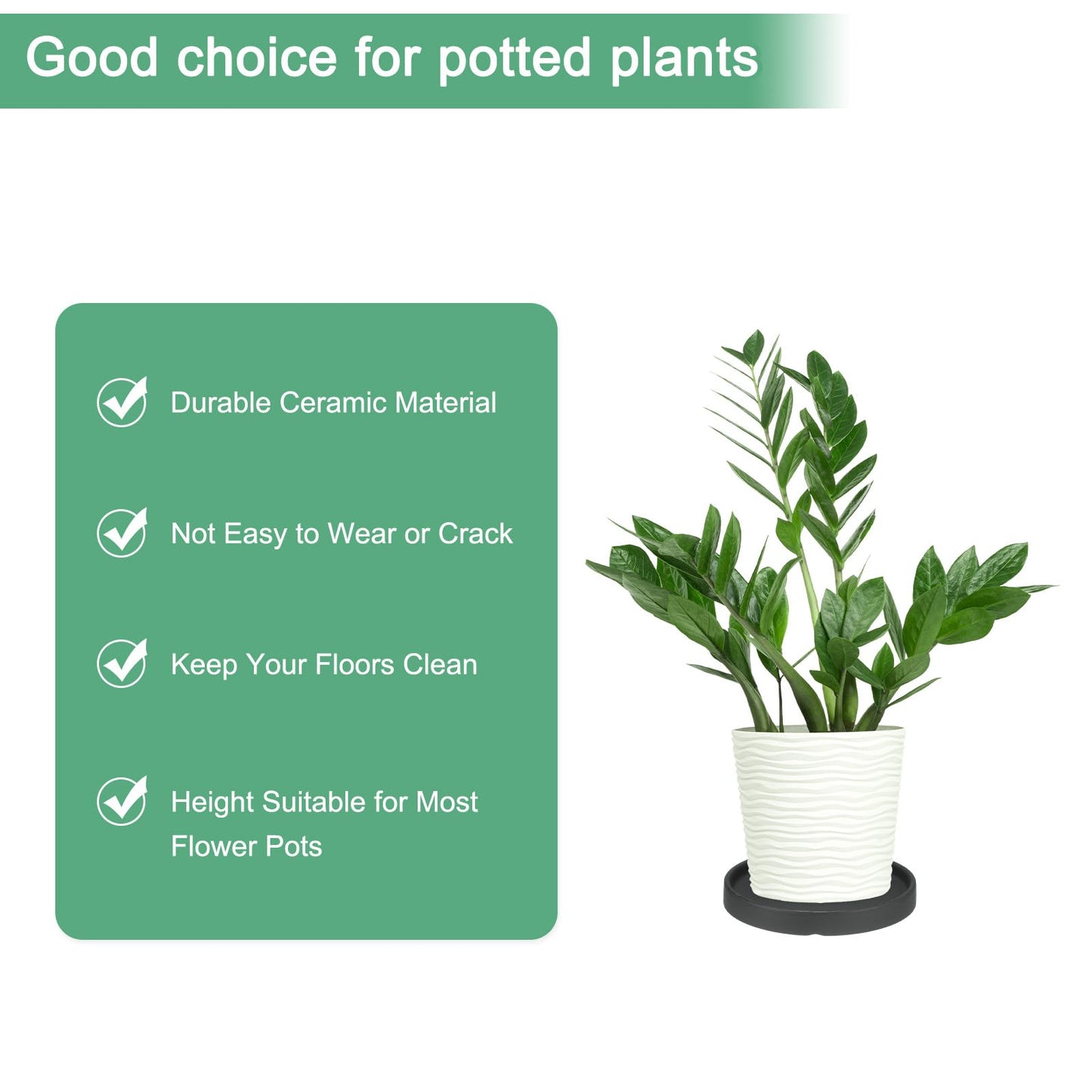M METERXITY 2-Pack Ceramic Plant Saucer, 6.3 Inch Plant Water Catcher Tray, Plant Pot Saucers for Indoor/Outdoor Plants/Flower Drainage Drip Water Tray [Round Black]