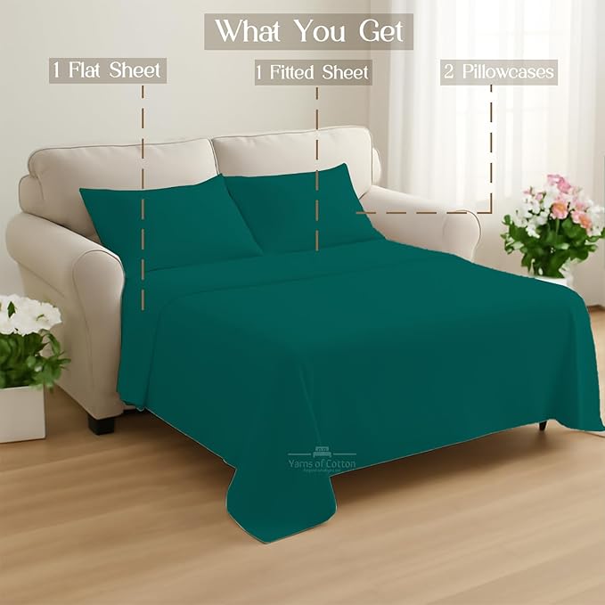 Sleeper Sofa Bed Sheet, 100% Cotton 400 Thread Count, 4 Piece Set, Deep Pocket