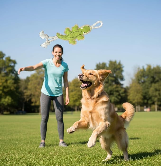 Fuzzl Eco Leather Crocodile Toy Natural and Tough Dog Toys - Long Lasting Chew Toys for Aggressive Chewers - Strong Dog Toy for Dogs and Puppy