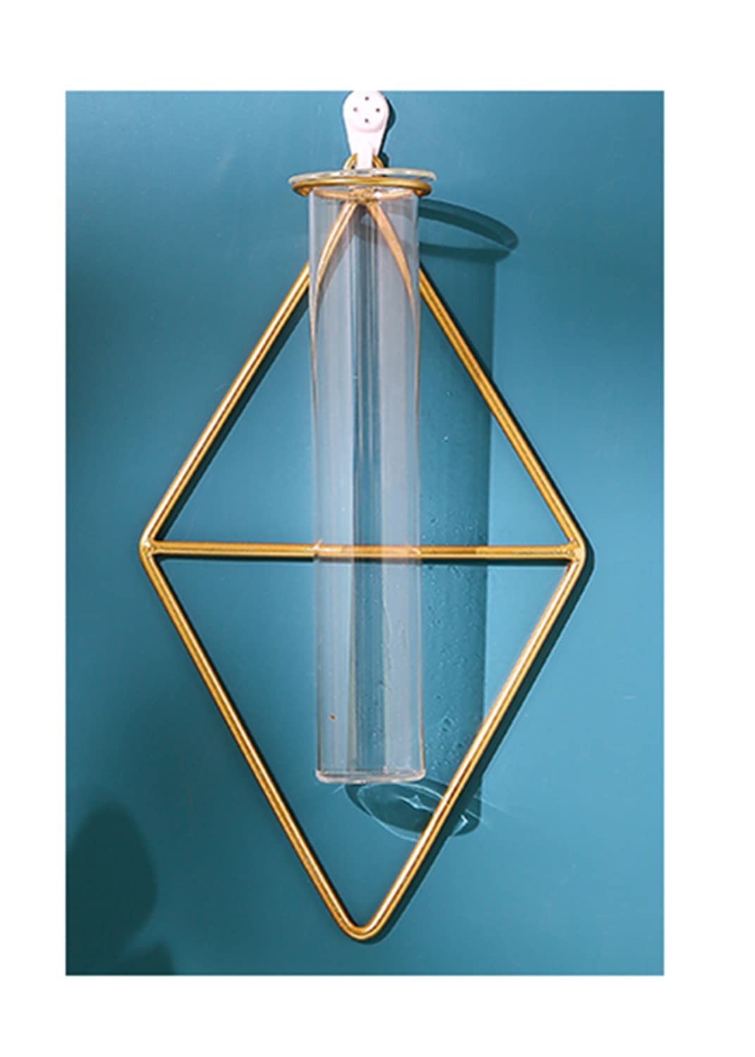 Nordic Wall Vase,Gold Geometric Vase Hanging Hydroponic Planter,Wall-Mounted Metal Glass Tube Bud Vase Decorative for Centerpieces Wedding Home Decor(Gold 4)