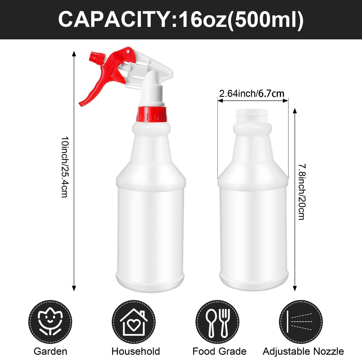 Eccliy 12 Pcs 16 Oz Plastic Spray Bottle, Adjustable Empty Reusable Sprayer for Cleaning, Planting, Water, Bathroom and Kitchen, BBQ, Commercial and Residential (Original,Red,Green)