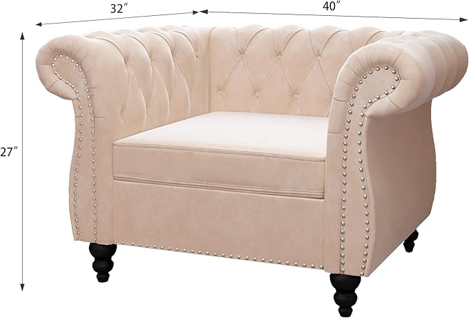 ORRD 2 Piece Living Room Set, Velvet Chesterfield Sofa Couch Chair