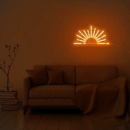 Ganeen Orange Sunrise Sunset Neon Sign Boho Wall Art Neon Lights for Bedroom Sun on The Horizon LED Signs Wall USB Night Room Decor for Living Room, Kitchen, Bathroom, Office Decor, Christmas Gifts