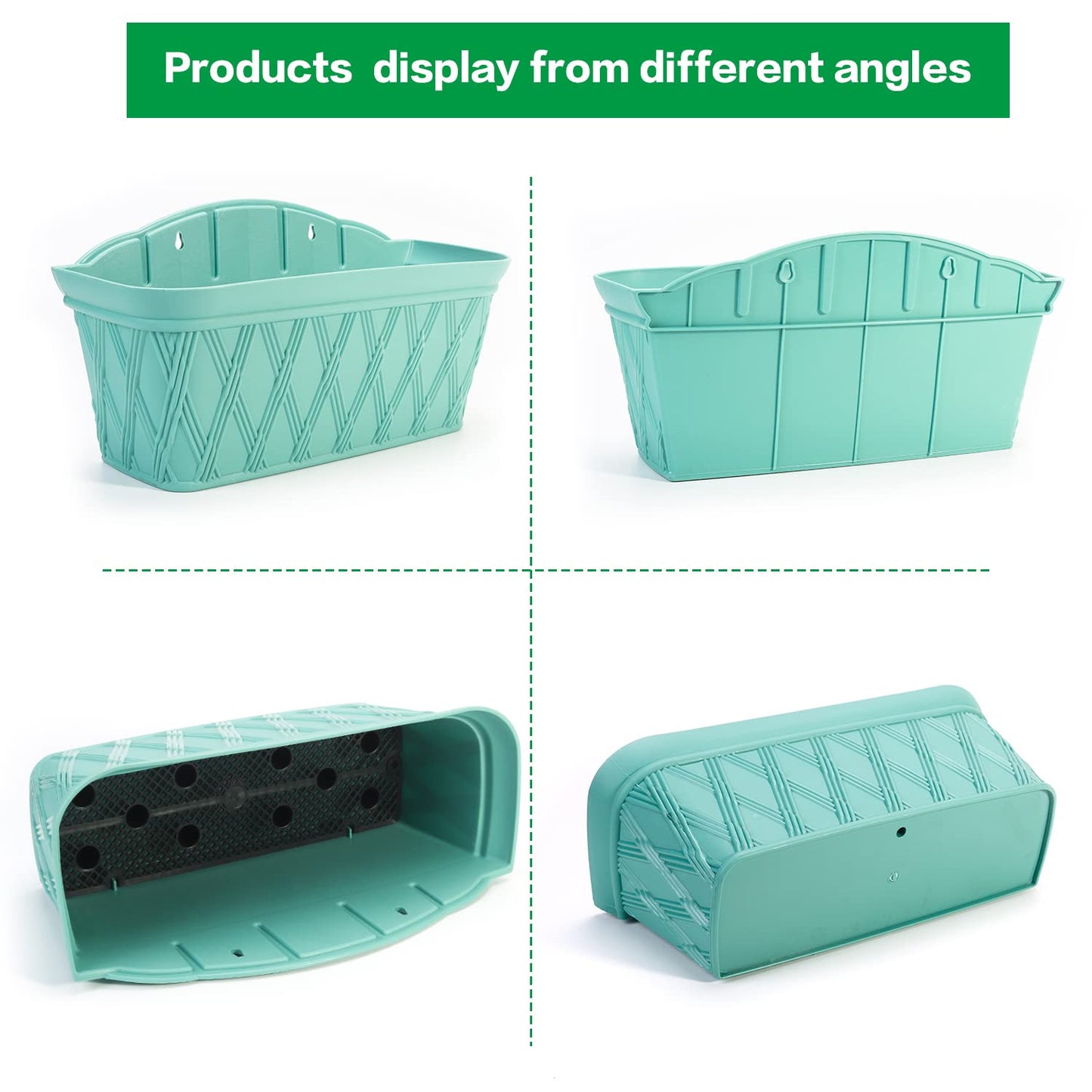 Sungmor 3 Pack Wall Hanging Planters, 16.5 Inch Railing Fence Hanging Flower Pots, Thickened Plastic Water Storage Plant Pot, Indoor Outdoor Garden Balcony Decor, Light Green Large Plant Basket