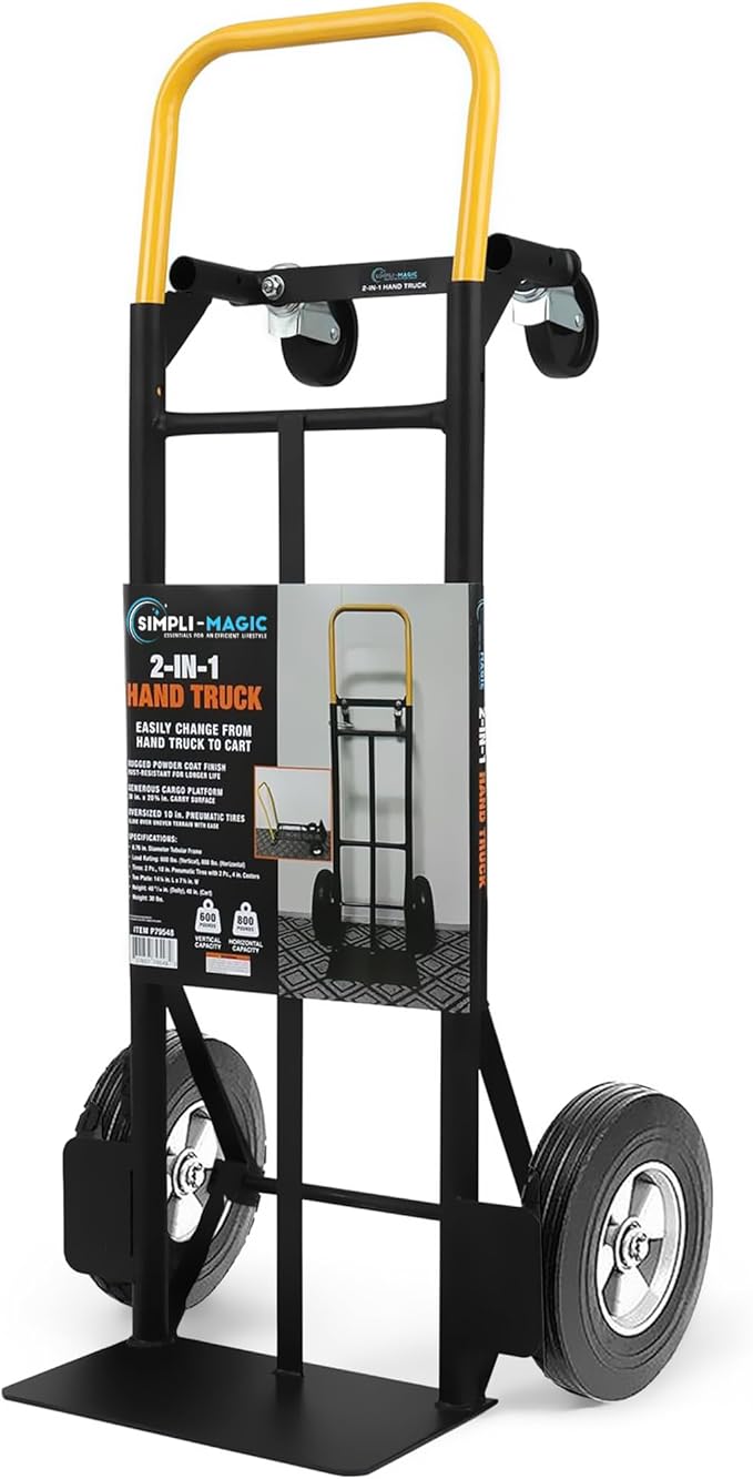 Simpli-Magic 2 in 1 Convertible Hand Truck and Dolly, 800LBS – Heavy-Duty