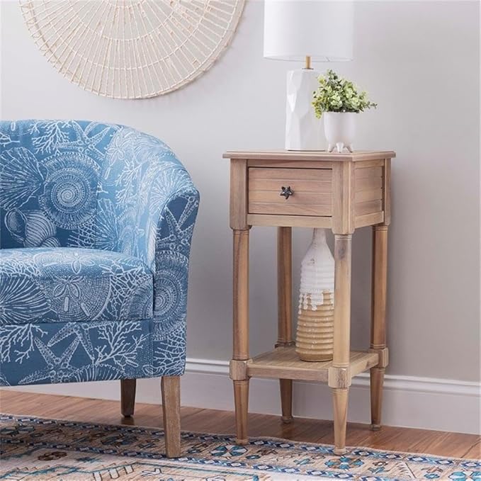 Linon Styers Wood Accent Starfish Coastal Side Table in Natural