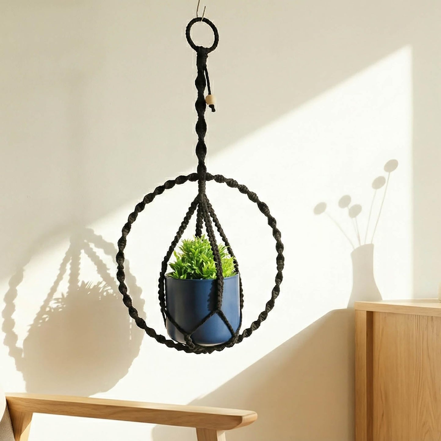 Macravine 2-Pack Indoor Plant Holder, Macrame Hanging Planter for Home Decoration, Boho Plant Hanger by Window, 2 Sizes: 11.8" X23.6“, 11.8“ X31.5” Black(No Pot and Plant Included)