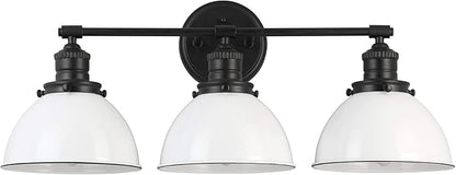 Design House Savannah Rustic Farmhouse 3-Light Bathroom Vanity Light, Dimmable, Matte Black, White Metal Shade, 26 in x 9 in x 10.88 in, 588301