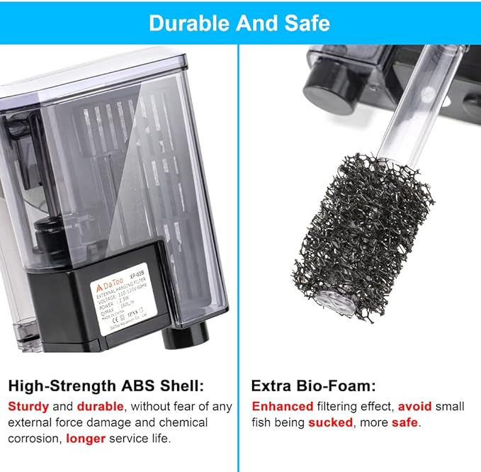 DaToo Aquarium Hang On Filter Small Fish Tank Hanging Filter Power Waterfall Filtration System for 30 to 40 Gallon Aquariums