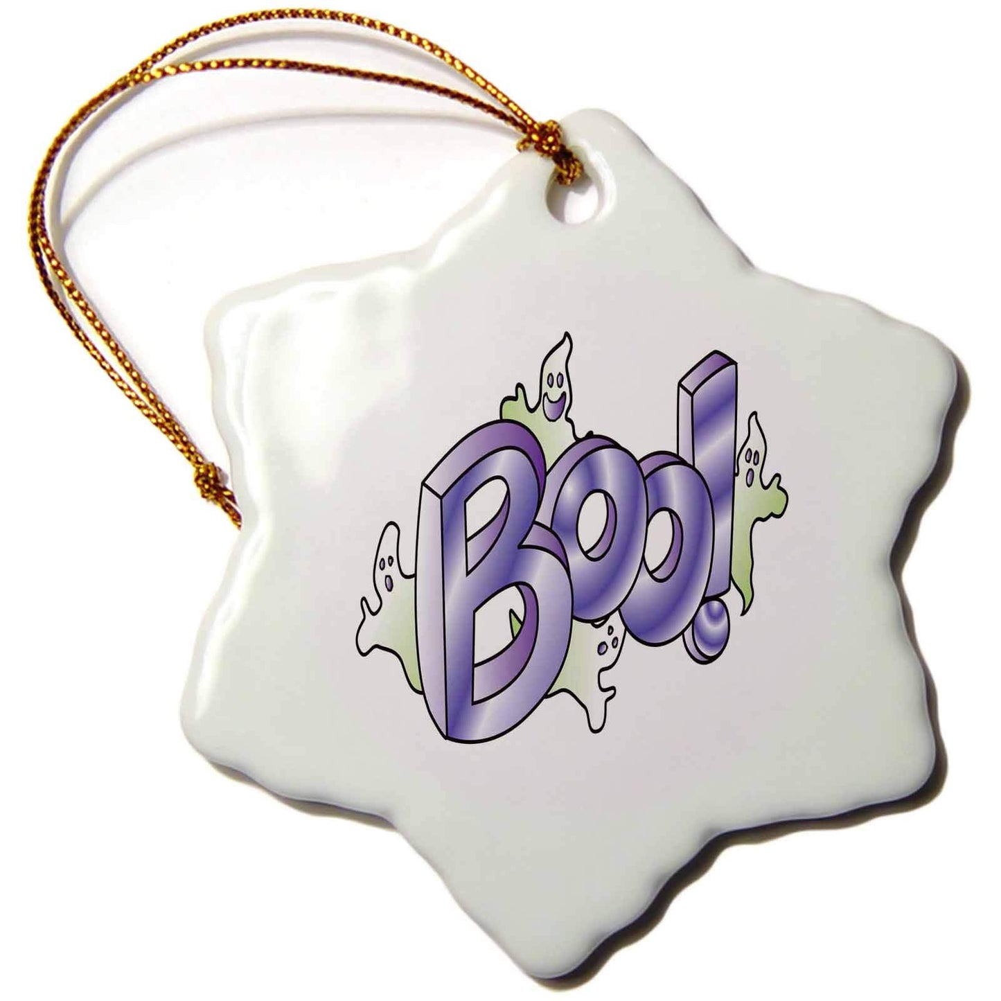 3dRose ORN_216799_1 Cute Halloween Ghosts Say Boo Snowflake Ornament, 3"