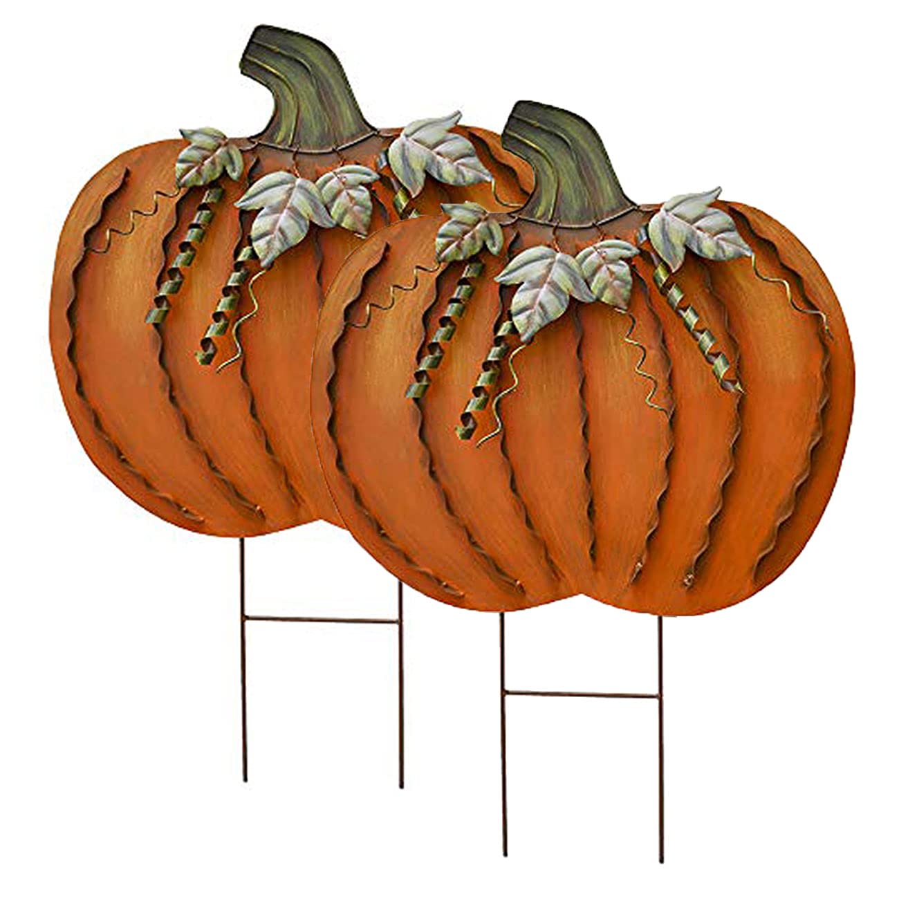 Linfevisi Metal Pumpkin Stakes Yard Signs Decorative Garden Stake Fall Decor Pumpkins Lawn Stakes Ornaments Outdoor Fall Garden Decor Autumn Harvest Yard Art Thanksgiving Halloween 26" Set of 2