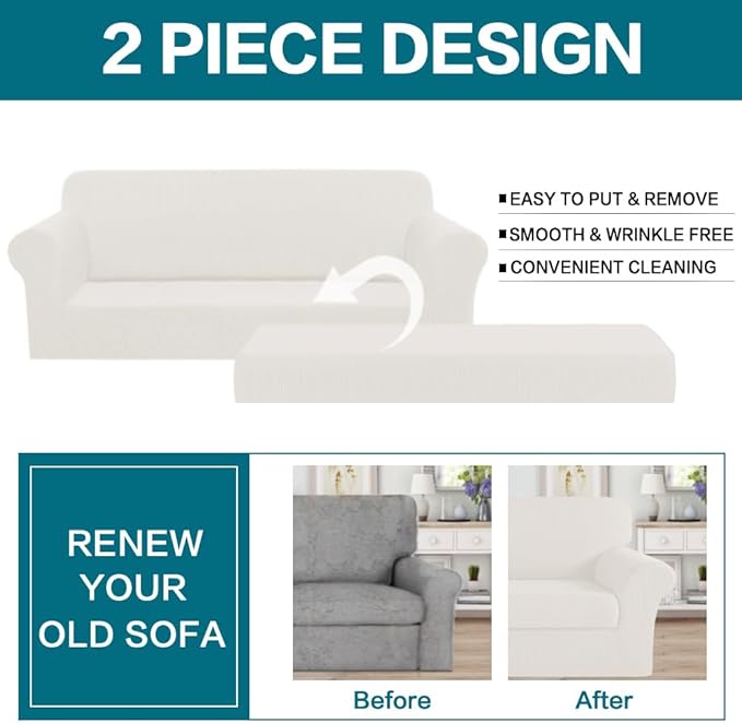 Turquoize Stretch Sofa Slipcover 2 Pieces Sofa Cover Couch Cover