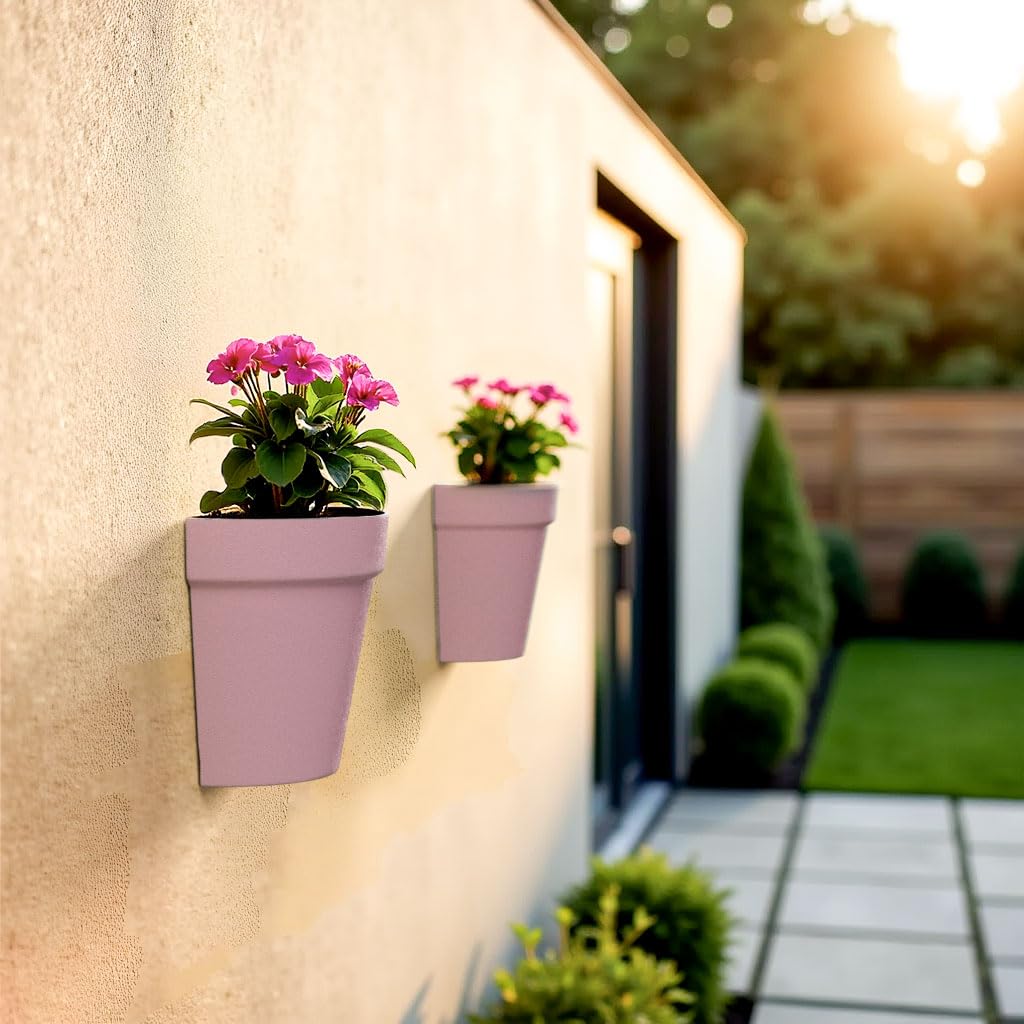 Asnext 2 Pack Plastic Wall Planter for Indoor Plants, 7.5 Inch Hanging Wall Planter Pots, Wall Mounted Succulent Planters (Pink)
