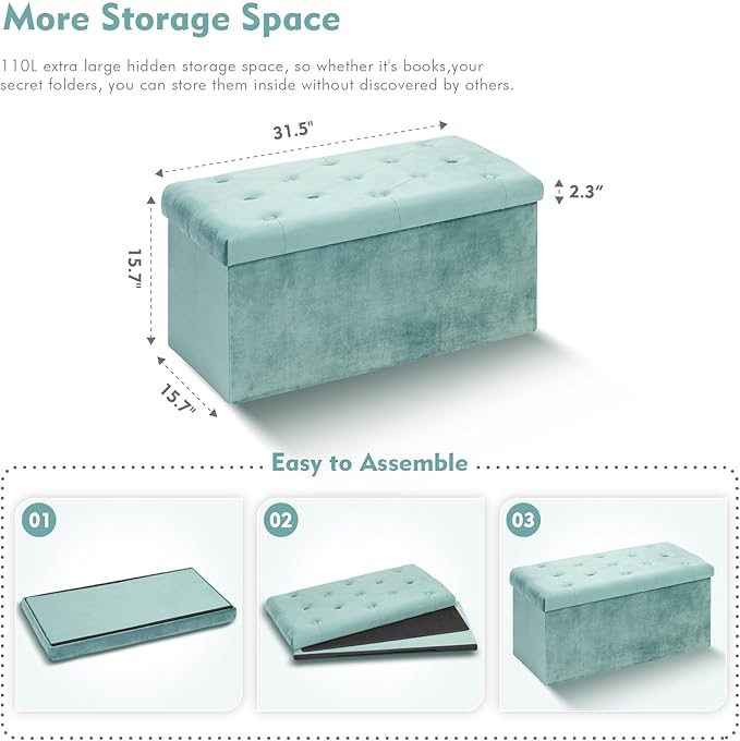 B FSOBEIIALEO Folding Storage Ottoman, Long Ottomans Shoes Bench, Velvet