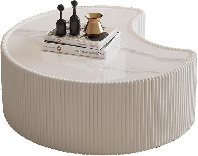 29.53" Marble Coffee Table, Modern Creative Moon Coffee Table