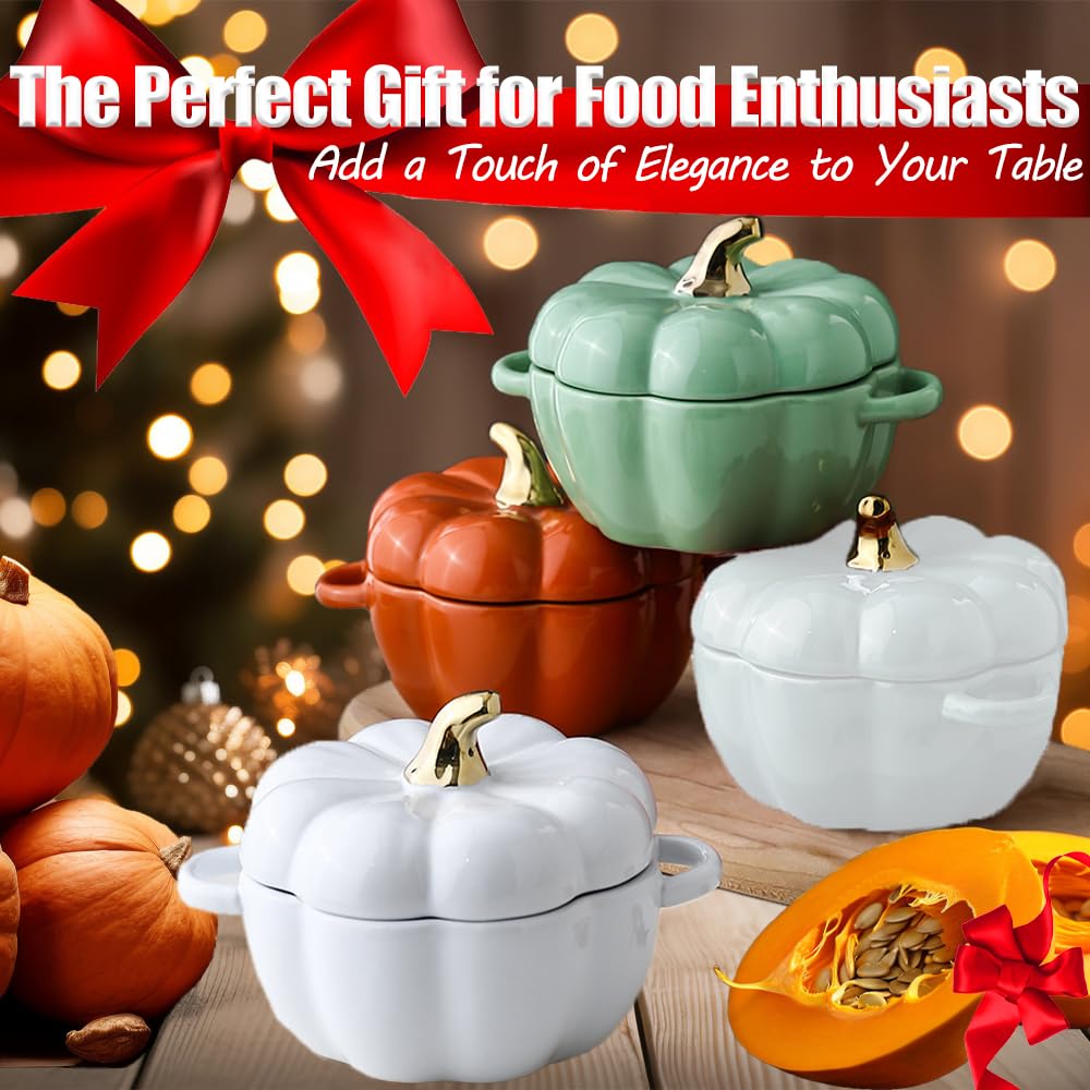 Fall Pumpkin Ceramic Bowl with Lid, 15 oz Microwave & Dishwasher Safe Pumpkin Soup Bowl with Handle, Pumpkin Decor Storage Jar for Home Thanksgiving Halloween Party, Pumpkin Dish,Halloween Candy Bowl