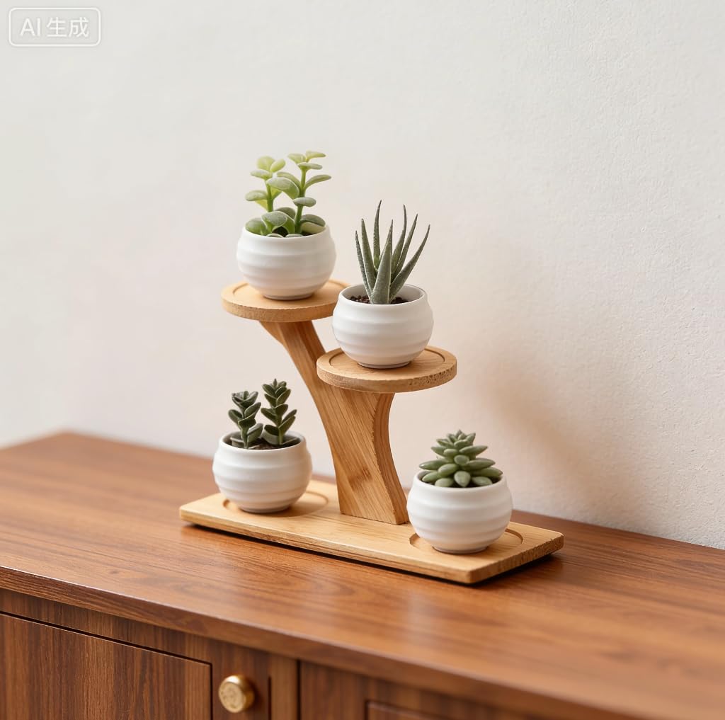 Bamboo Plant Stand - 3 Tier Window Plant Shelf for Indoor Plants | Wooden Flower Stand & Tabletop Plant Holder for Windowsills