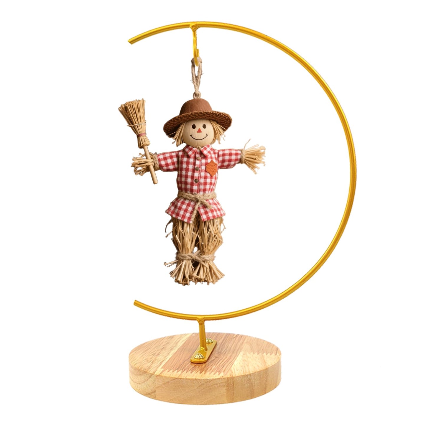 WAJJ Ornament Display Stand, 1 Pack Iron Hanging Stand Rack Holder for Hanging Glass Globe Air Plant Terrarium, Witch Ball and Home Wedding Decoration (Round Wood Gold)