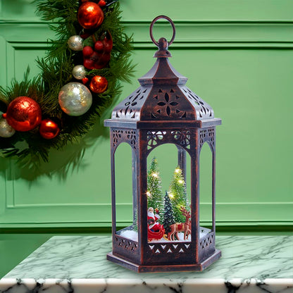 13-Inch Battery-Operated Lighted Lantern with Santa