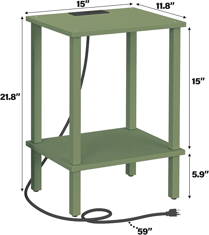 TUTOTAK End Table with Charging Station, Small Side Table with Outlets