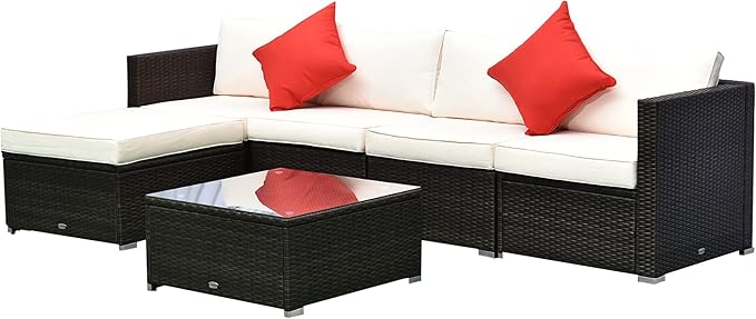 Outsunny 6 Piece Patio Furniture Set Outdoor Wicker Conversation Set All