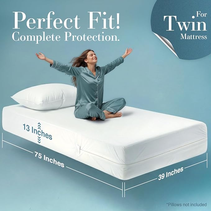 Utopia Bedding Mattress Protector Zippered Twin Size, 100% Waterproof Bed Bug