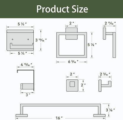5-Pieces Matte Black Bathroom Hardware Set, 16 Inch Bathroom Towel Bar Set, SUS304 Stainless Steel Bathroom Hardware Accessories Set, Towel Racks for Bathroom Wall Mounted