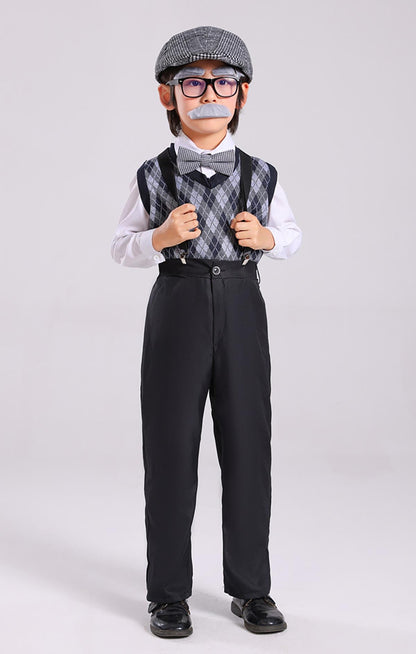 100 Days of School Old Man Costume for Boys Grandpa Old Person Sweater Vest old lady costume for Kids