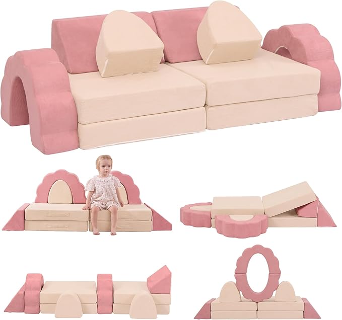 10-Piece Mini Kids Play Couch, Modular Flower Foam Sofa