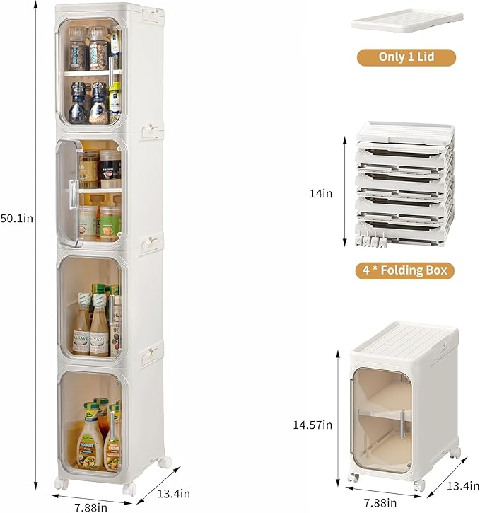 4-Tier Tall Narrow Storage Cabinet, Slim Bathroom Storage Cabinet