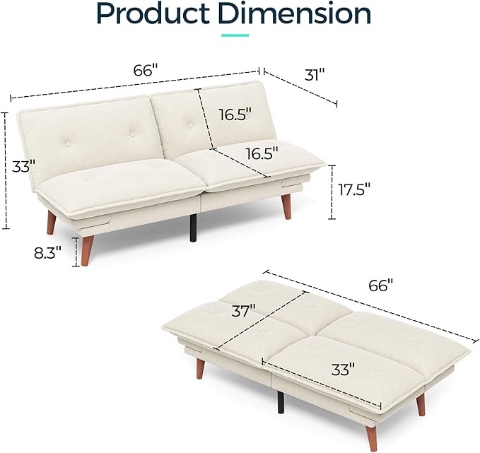 LINSY HOME Futon Sofa Bed, 3 in 1 Convertible Comfy Loveseat Sleeper Sofa Bed