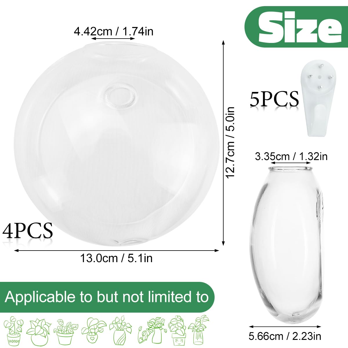 4 PCS Wall Propagation Planters, Wall Planter for Indoor Plants Oblate Glass Vases, Glass Flower Vase Holder for Hydroponics Plants Propagatio Modern Home Corridor Decor
