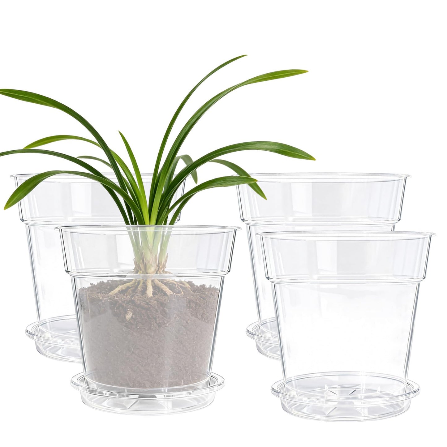 PEDOBALI 4 Pcs Clear Nursery Pot with Drainage Holes Root Health 11.65 Inches Plastic Nursery Pot for Large Plant Outdoor Indoor