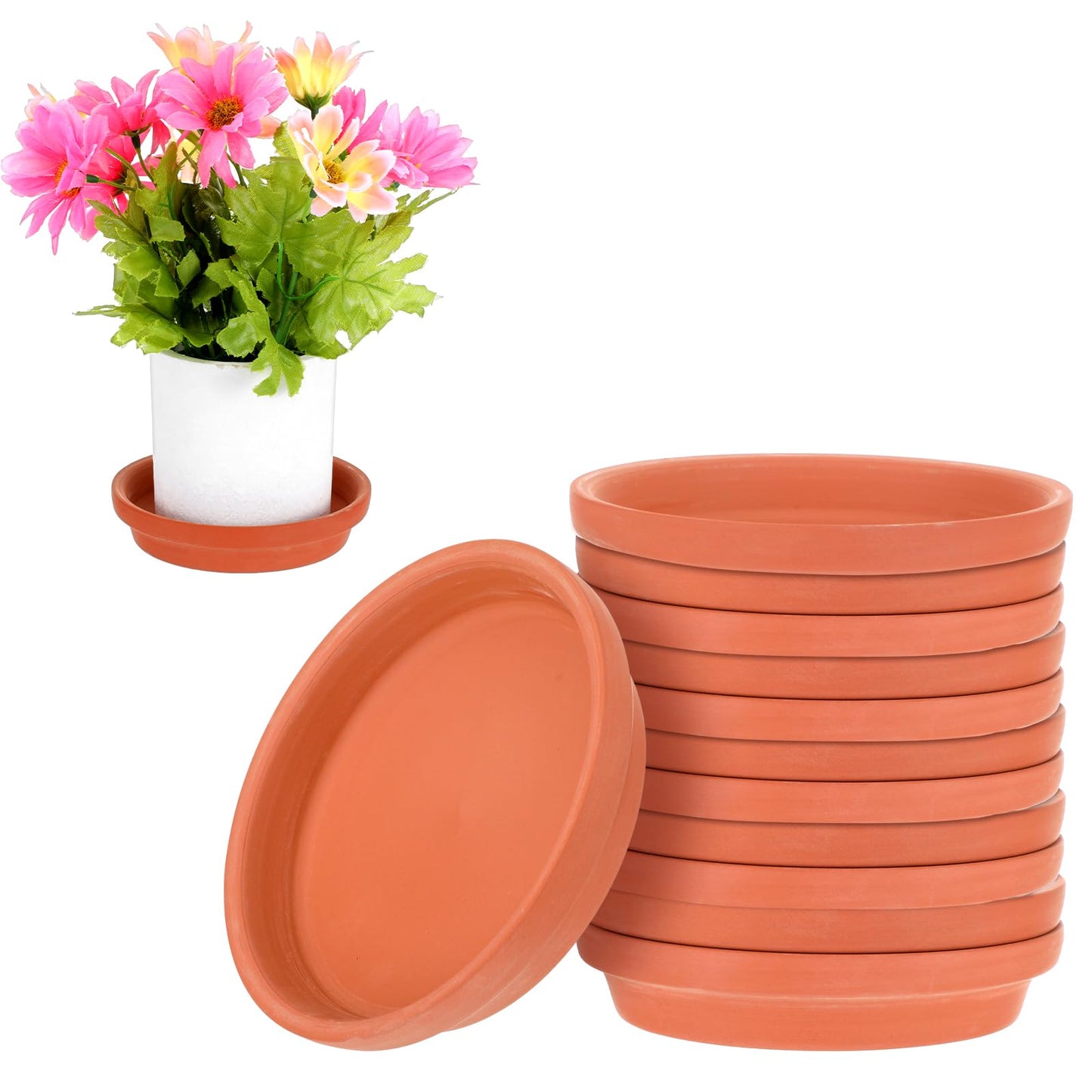 12 Pack 4.5 Inch Clay Trays, Durable and Thicker Terracotta Flower Pot Saucers for Flowers Round Clay Plate for Pots, Indoor & Outdoor Suitable for 4 inch Flower Pots