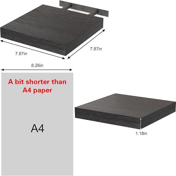 Fixwal Floating Shelves for Wall, 8 Inch Small Black Shelves Wall Mounted Shelf
