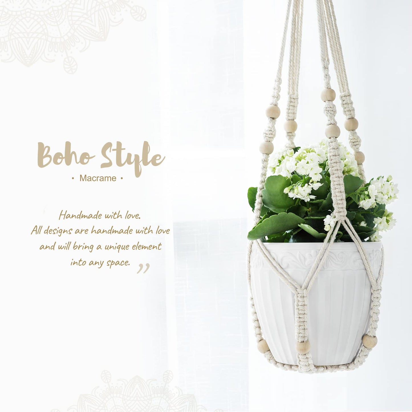 Mkono 35 inch and 41inch Macrame Plant Hanger Indoor Hanging Planter Basket with Wood Beads Decorative Flower Pot Holder for Indoor Outdoor Boho Home Decor (POTS NOT Included)