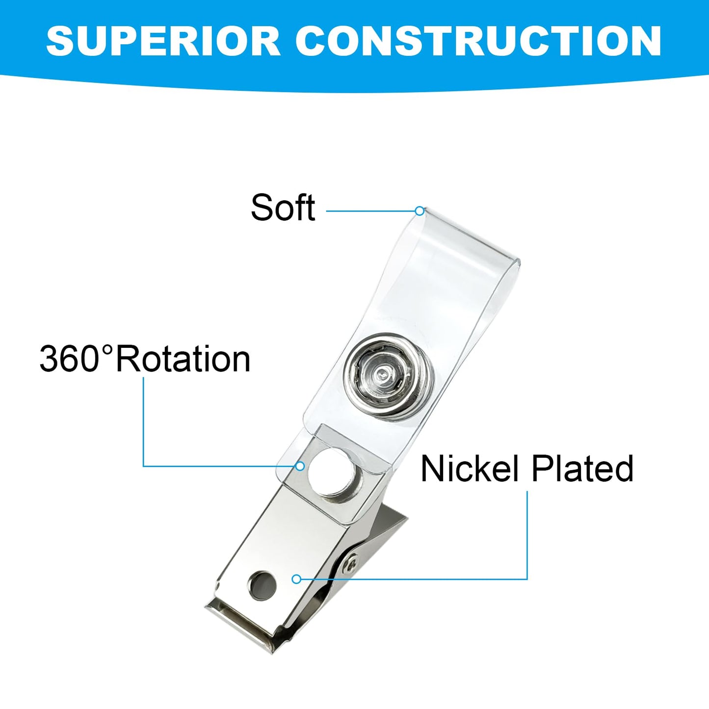 120 Pcs Metal ID Badge Clips with Clear PVC Straps,Heavy Duty Name Badge Holders with Clip,Badge Clip for Student Employee ID Badges (120)