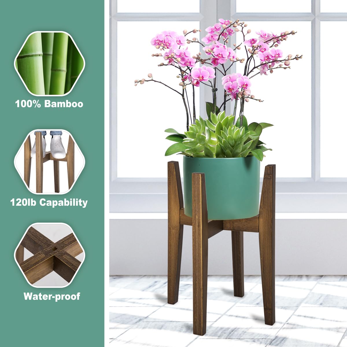 Rnined Plant Stand Indoor, Bamboo Plant Shelf, Adjustable Corner Plants Flower Holders Single Floor Plant Stand, Fits 8 to 12 Inches Pots,(Pot & Plant Not Included)(walnut)