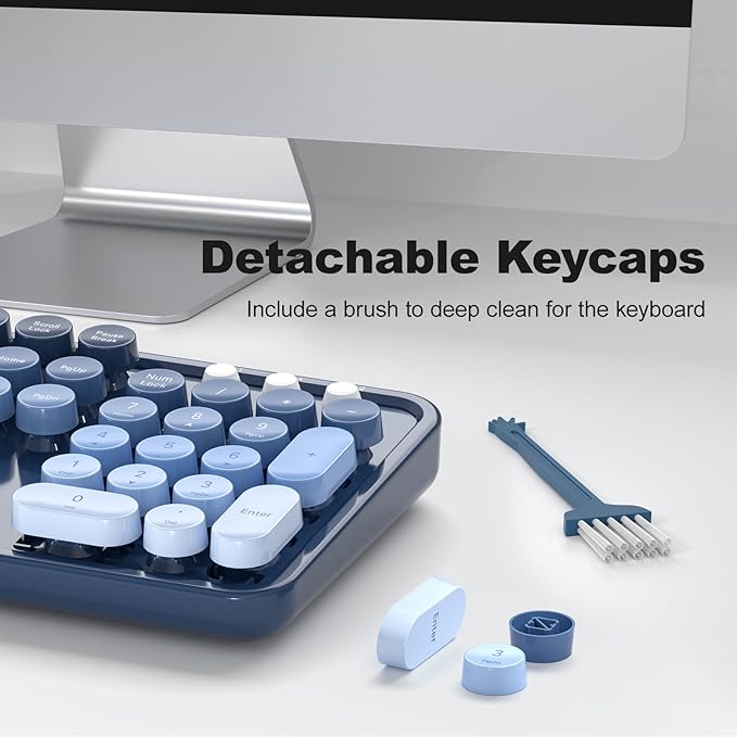 MOFII Wireless Keyboard and Mouse Combo, Full Size 2.4G Plug and Play Typewriter Retro Round Computer Keyboard and Mouse Set for Windows, Computer, Desktop, PC, Notebook - (Sea Blue Gradient)