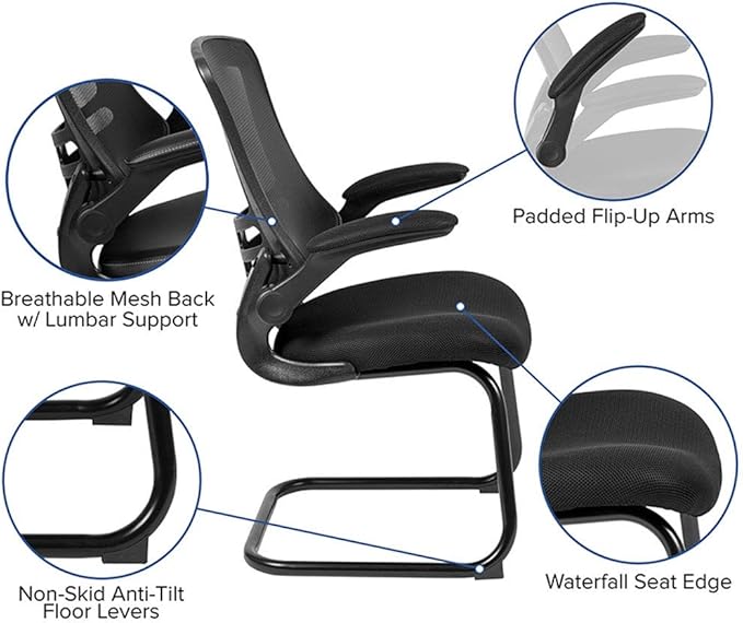 Flash Furniture Kelista Black Mesh Sled Base Side Reception Chair