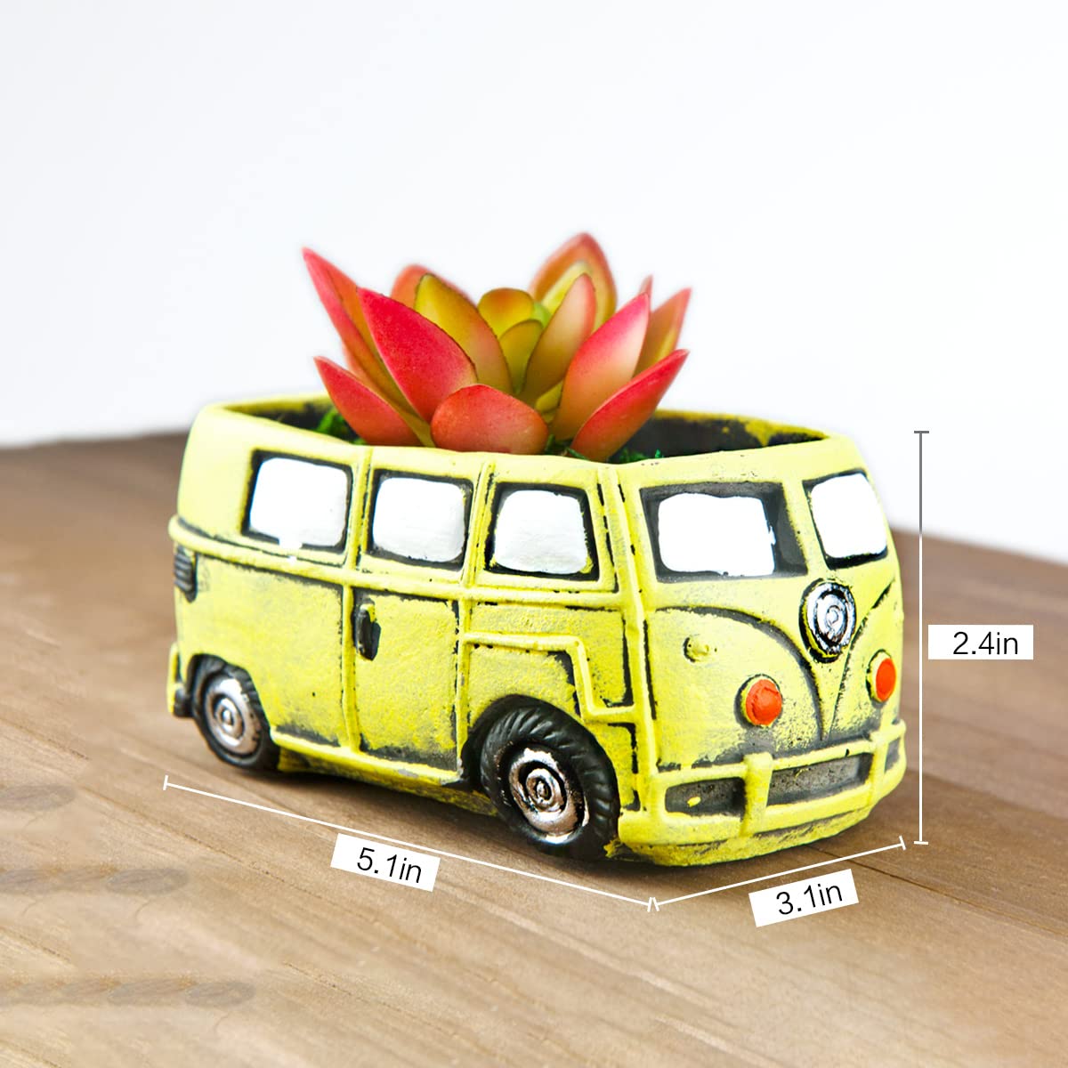 Ascrafter Cute Succulent Plants Planters, Small Planters with Drainage Hole, Flower Pots for Home Indoor Outdoor Garden Decoration (Yellow Bus)