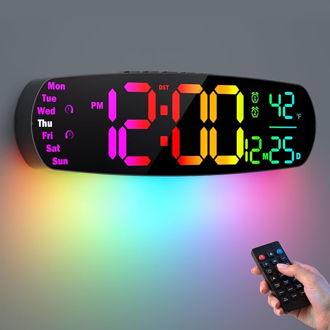 ANALOI Large Digital Wall Clock,14.4 inch Large Display Digital Clock with Auto Dimming, Temperature and Date, Remote Control, Night Light,DST, Alarm for Classroom/Gym/Bedroom