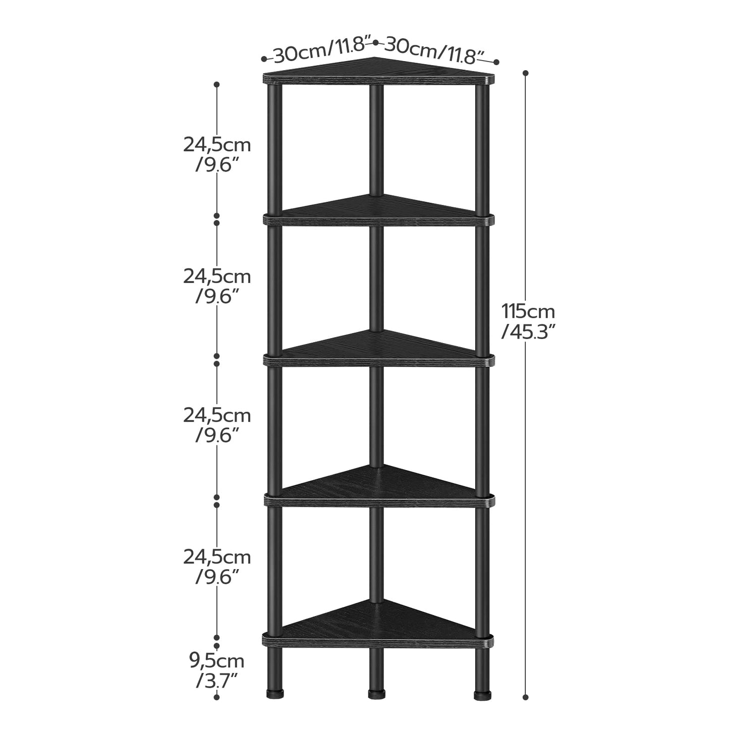 HOOBRO Corner Shelf Stand, Industrial 5-Tier Wall Corner Bookshelf with Metal Frame, Plant Display Shelf, Bookcase for Small Spaces, Bedroom, Living Room, Black BK33CJ01