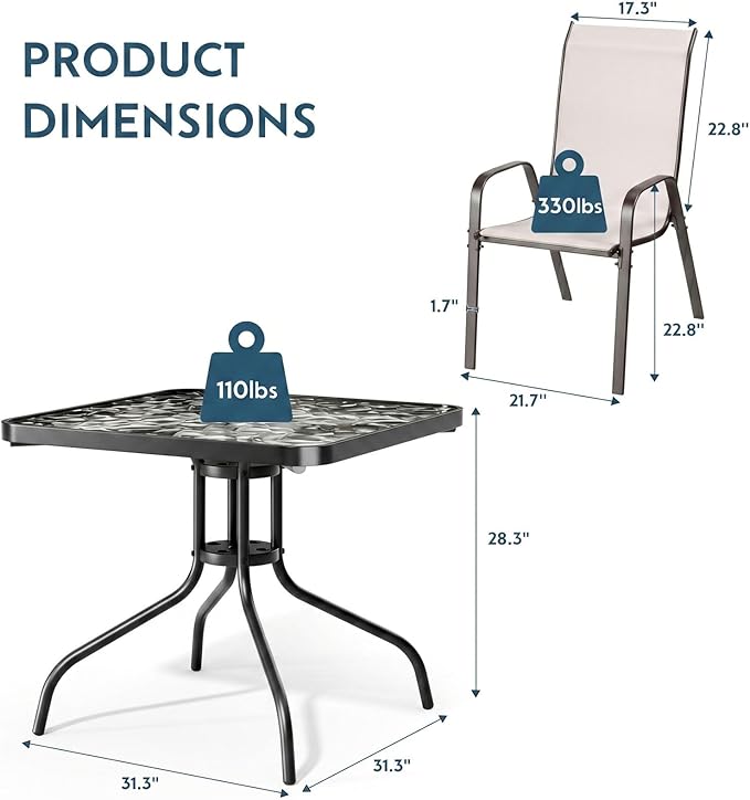 Arlopu 5 Piece Outdoor Patio Dining Set, Porch Furniture