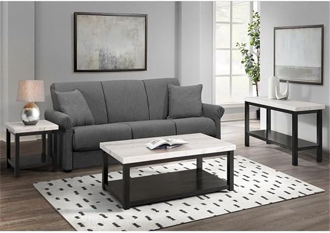 Picket House Furnishings Evie Wood Frame & Marble Top Console Table-White/Black