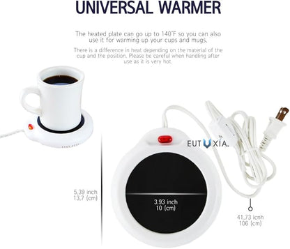 Eutuxia Candle Warmer for Home & Office, Set of 2, Great for Warming Up Cups, Coffee Mugs & Beverages on Desks Tables & Countertops. Electric Heated Plate Warms Quickly, Enjoy Hot Drinks on Cold Days