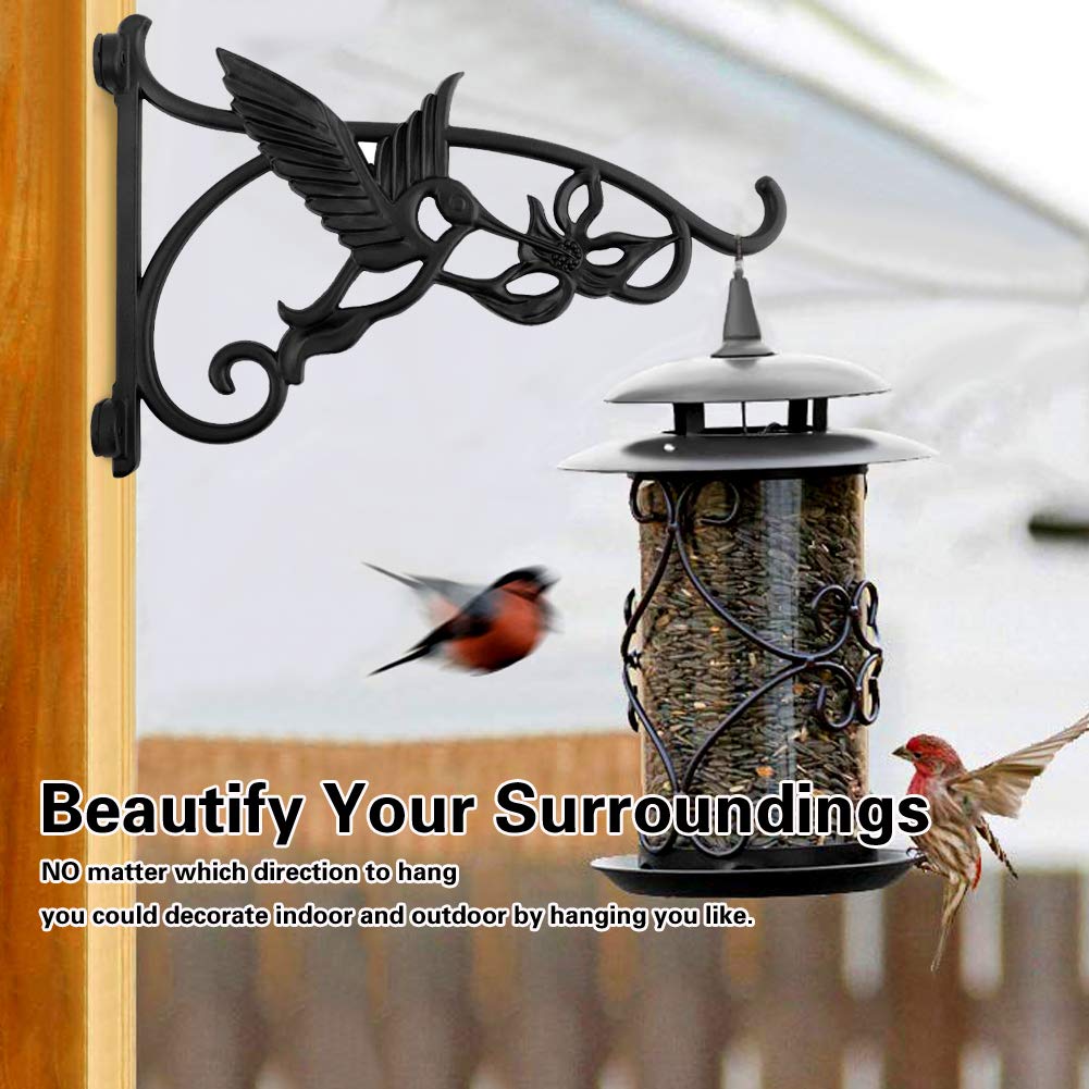 KABB Heavy Duty Hanging Brackets, 2pcs 13" Hand Forged Cast Iron Wall Mount Bracket Durable Rust-Resistant Hummingbird Hanger Hook for Hanging Bird Feeder Lantern Wind Chimes