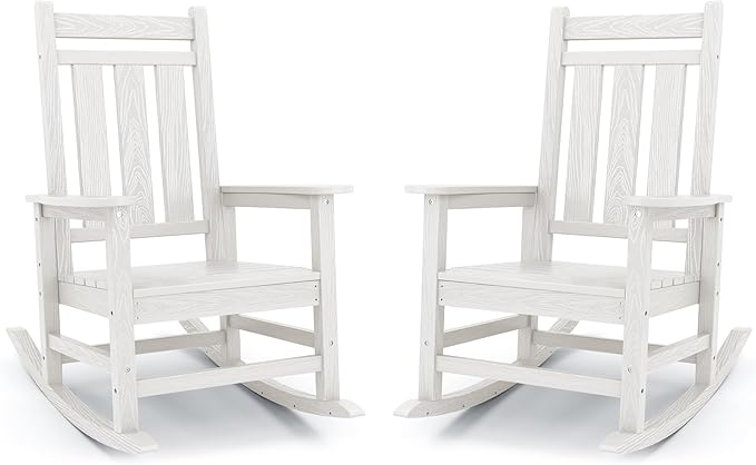 KINGYES Oversized Outdoor Rocking Chair Set of 2, All-Weather Patio Rocking