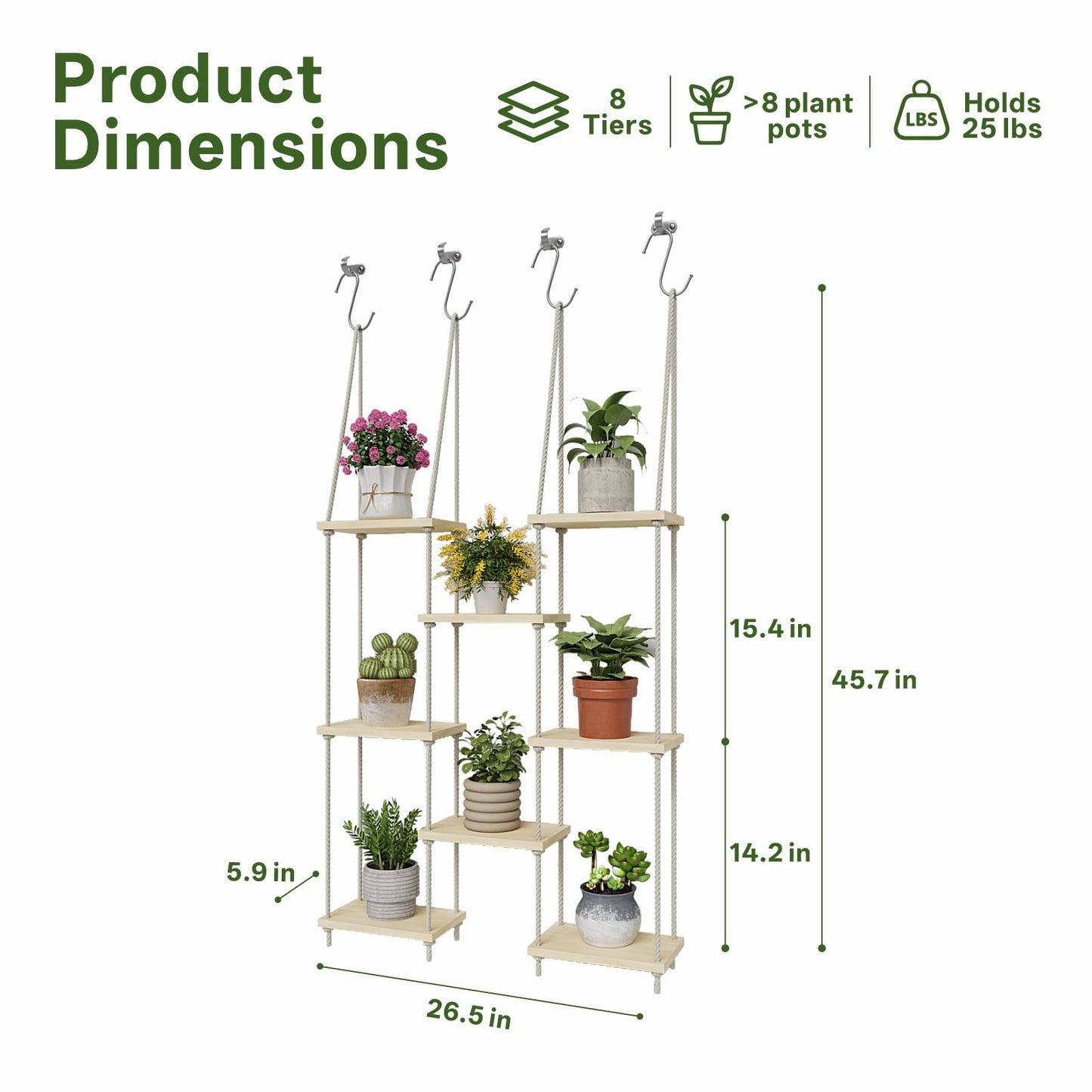 Drconox Window Plant Shelves 8-Tier Hanging Plant Shelves for Indoor Window Shelf for Plants Wall Mounted Window Sill Plant Shelf Living Room Garden Boho Decor